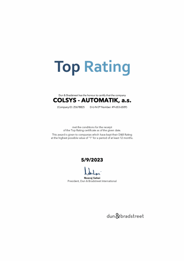 Obhájili Jsme Certifikát Top Rating Od Dun & Bradstreet! COLSYS - AUTOMATIK